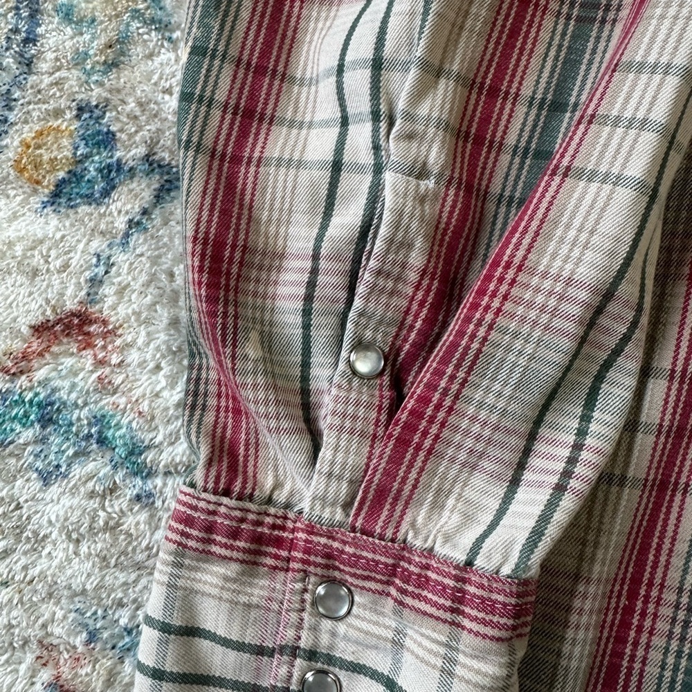 Vintage 80s Plaid Pearl Snap Shirt Size XL - Picture 5 of 6